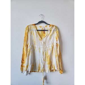 Raga White And Yellow Silk Tie Dye Crop Top |‎ Size S